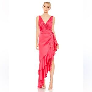 LEENA MAC DUGGAL Asymmetrical Hem V Neck Playful Dress